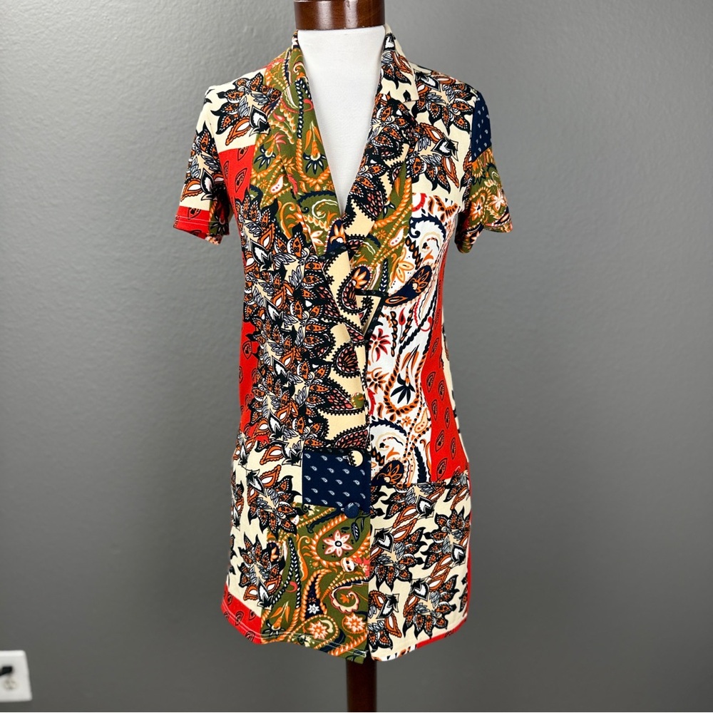 Zara Multi color Paisley Patchwork Blazer Dress Sz S Fall Retro 70'S Inspired